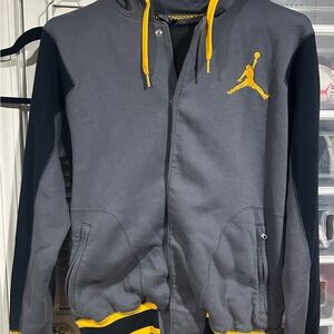 Large Jordan Gray and Yellow Men's Bomber Jacket